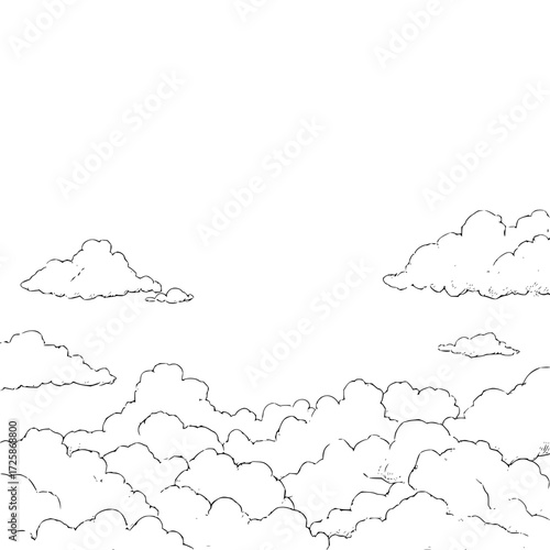 Cloudscape line art drawing for sky background vector illustration and design element for creative projects