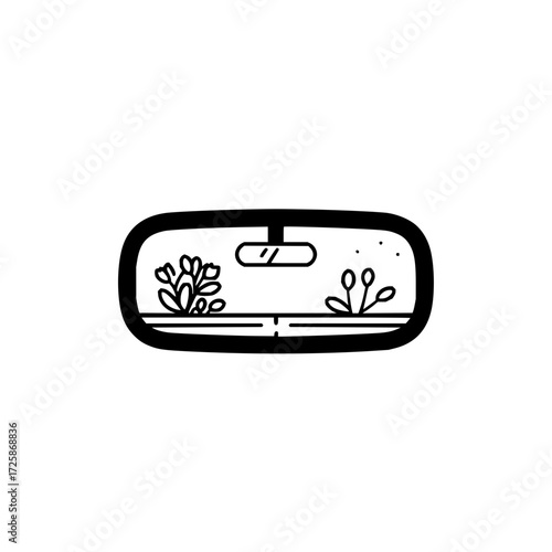 Rearview mirror car interior view with plants and nature travel road trip automotive accessory design