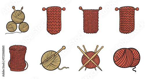 Handcrafted knitting supplies and yarn bundles for creative projects and hobbies isolated on white background