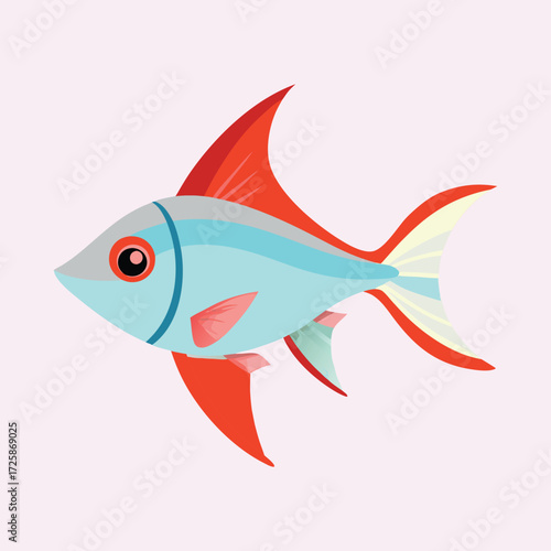 Cartoon Fish with Red and Blue Coloring Swimming in Aquamarine Waters