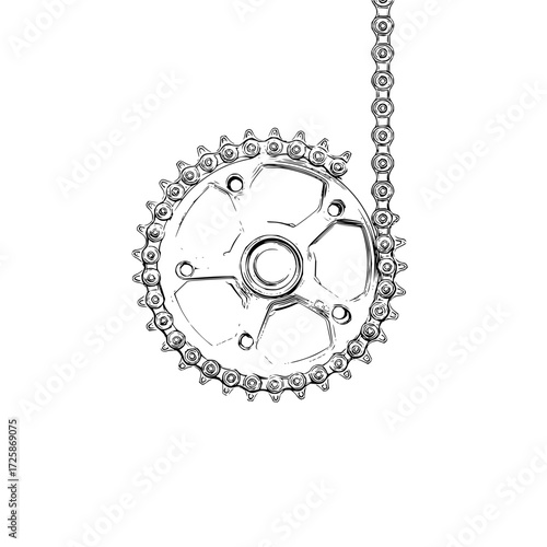 Bicycle chain and sprocket drawing for mechanical engineering design and bike repair reference guide resource