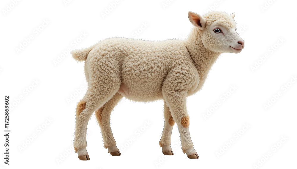Obraz premium Young White Lamb Standing Profile sheep animal isolated on a transparent background
