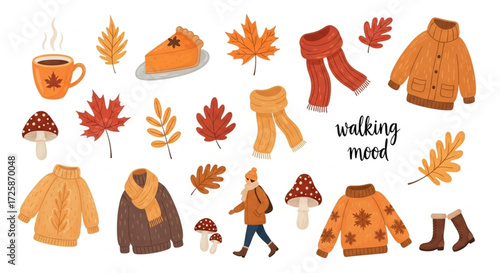 Hello Autumn Hand-Drawn Vector Set with Cozy Fall Elements