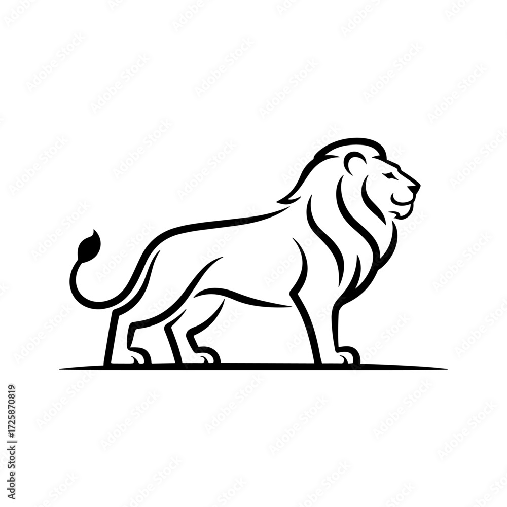 Obraz premium Vector lion silhouette logo, a stylish isolated king of the jangle lion head with flowing mane, a minimalist and deometric lion design on white background for logo, branding, and Illustration