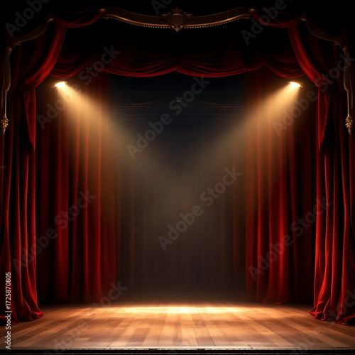 Majestic Theater Stage Red Curtains, Spotlight