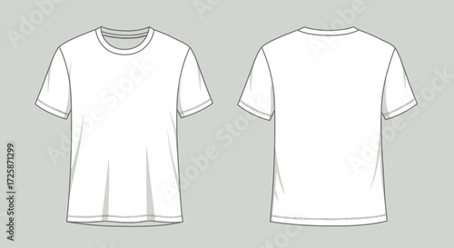 Blank white t-shirt mockup front and back view for apparel design templates isolated on white background