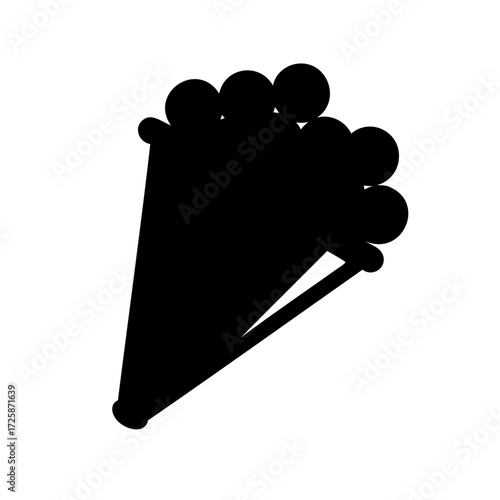 Abstract black bouquet of round flowers in a conical container illustration