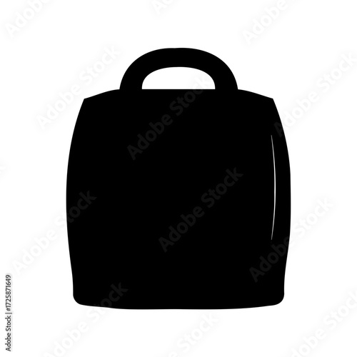Solid black silhouetted tote bag, stylized, with curved edges and handle