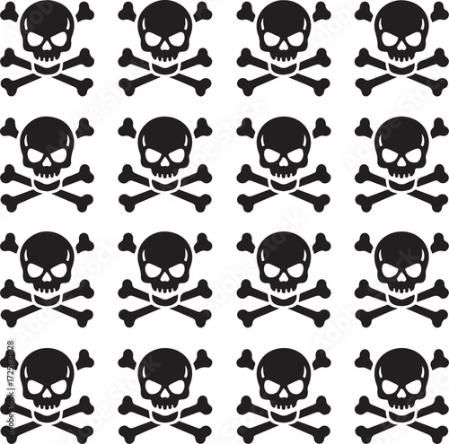 Seamless pattern of black skull and crossbones icons on white background vector
