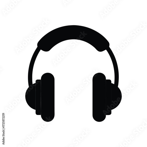 A clean and modern black silhouette vector icon of over-ear headphones, perfect for representing music, audio, sound, and technology themes.