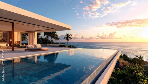 Luxury Villa with Infinity Pool and Ocean View at Sunset