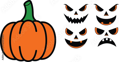 Pumpkin and Halloween face elements for carving.