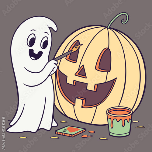 Ghost Painting Pumpkin Halloween Coloring Page