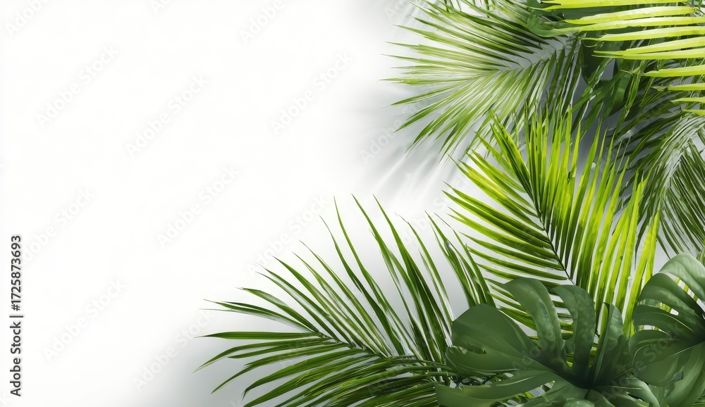 Fototapeta premium Tropical foliage border on white background