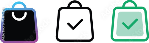 Shopping Bag Icon Pack Outline Bold Color Styles Stylish shopping bag icon set in outline bold and color versions Ideal for ecommerce platforms online shopping retail branding and consumer apps