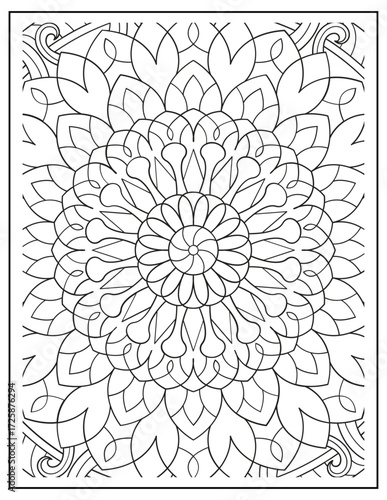 Bold and Easy Mandala Coloring Page & Book for Adults and Kid. High resolution (300 DPI), Ready to print on standard 8.5x11-(A4) inch paper With (No Bleed), Black and White. Vector illustration