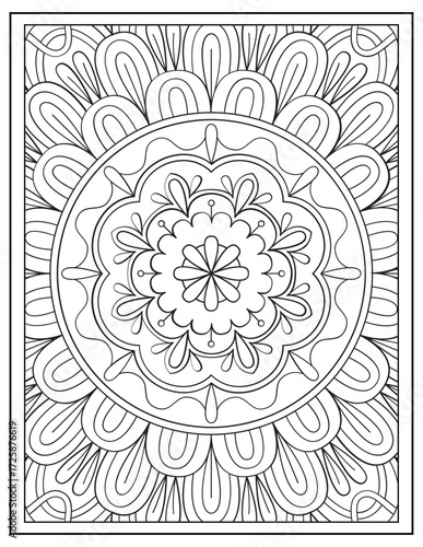 Bold and Easy Mandala Coloring Page & Book for Adults and Kid. High resolution (300 DPI), Ready to print on standard 8.5x11-(A4) inch paper With (No Bleed), Black and White. Vector illustration