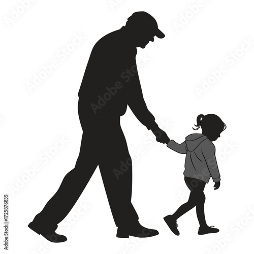 Print Silhouette of a grandfather and his grandchild