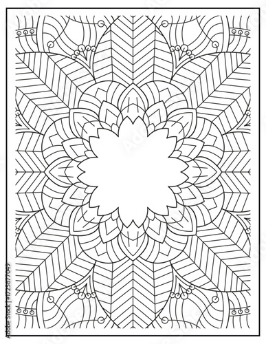 Bold and Easy Mandala Coloring Page & Book for Adults and Kid. High resolution (300 DPI), Ready to print on standard 8.5x11-(A4) inch paper With (No Bleed), Black and White. Vector illustration