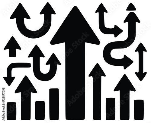 Vector arrows set with different directions on abstract background for business growth and success concept illustration