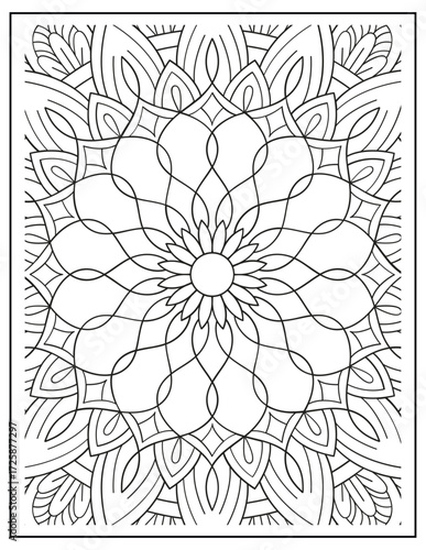 Bold and Easy Mandala Coloring Page & Book for Adults and Kid. High resolution (300 DPI), Ready to print on standard 8.5x11-(A4) inch paper With (No Bleed), Black and White. Vector illustration