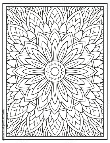 Bold and Easy Mandala Coloring Page & Book for Adults and Kid. High resolution (300 DPI), Ready to print on standard 8.5x11-(A4) inch paper With (No Bleed), Black and White. Vector illustration