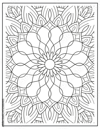 Bold and Easy Mandala Coloring Page & Book for Adults and Kid. High resolution (300 DPI), Ready to print on standard 8.5x11-(A4) inch paper With (No Bleed), Black and White. Vector illustration