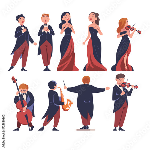 Different Musician Man and Woman Play Musical Instrument Vector Set