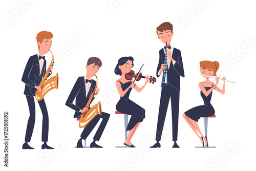 Different Musician Man and Woman Play Musical Instrument Vector Set