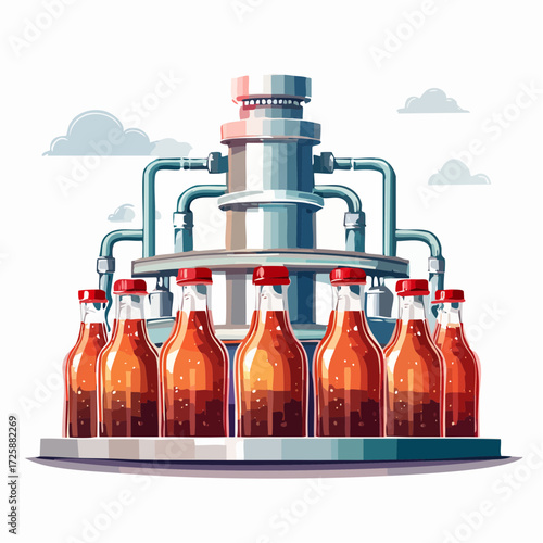 Automated beverage bottling line filling vibrant juice bottles, ideal for food industry visuals or illustrating efficient manufacturing processes and product delivery