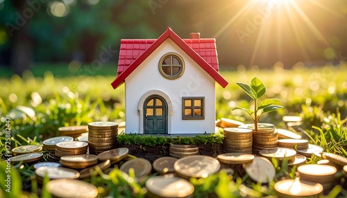 Wallpaper Mural Miniature house on coins in grass Torontodigital.ca