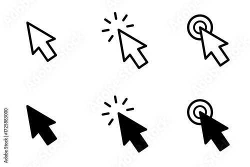 A set of arrow cursor icons in different click positions, representing navigation, selection, and user interface interaction