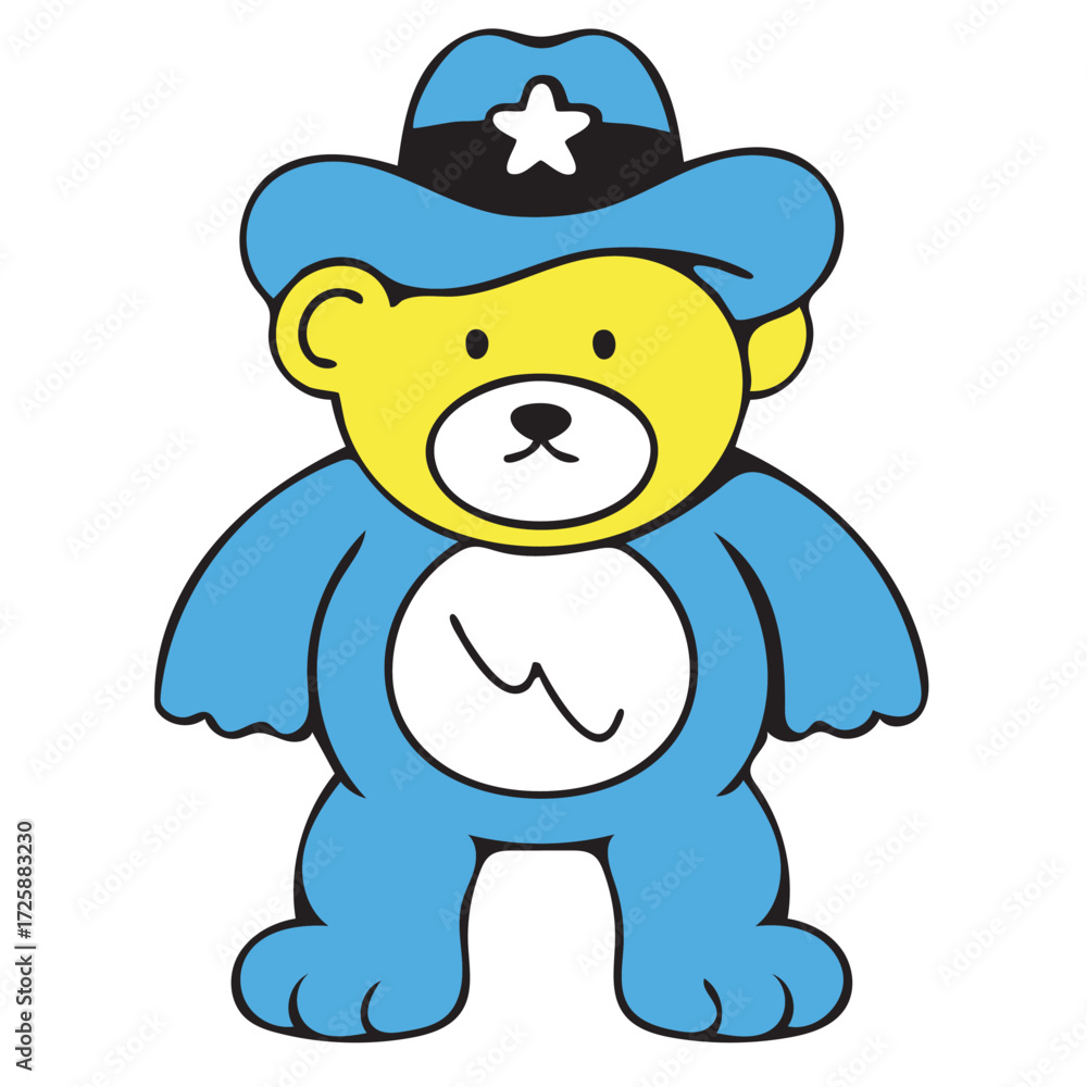 Fototapeta premium Vector illustration of blue color of teddy bear wear blue hat