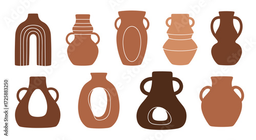 A collection of abstract terracotta vases and pots.