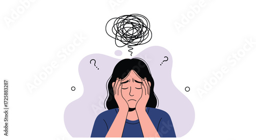 A young woman is experiencing stress and anxiety from overthinking and mental health challenges.