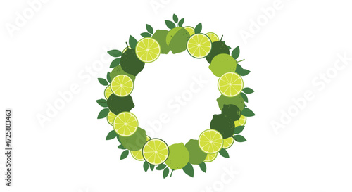 A refreshing wreath made of green limes and leaves.