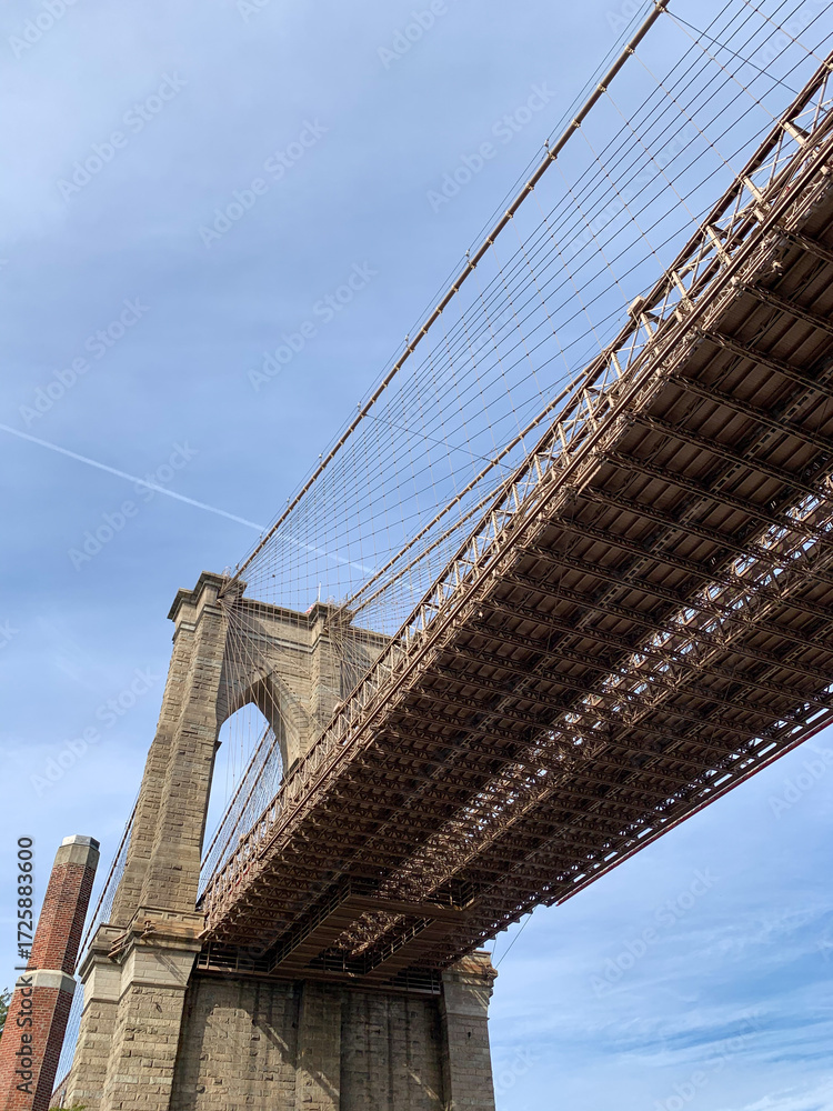 Fototapeta premium Brooklin bridge, New York City view, US. Manhattan skyline, financial center