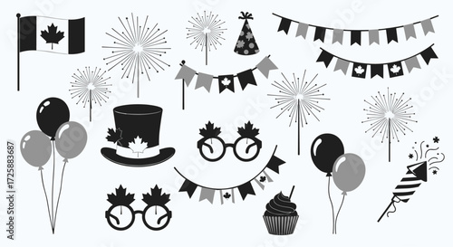 Celebrate Canada day with festive party decorations and fireworks.
