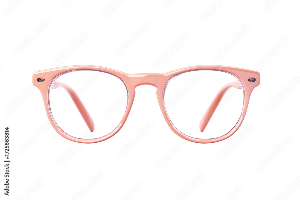 Fototapeta premium Stylish pink eyeglasses with round frames on a white background, cut out