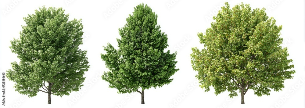 Fototapeta premium Three vibrant trees against a white background