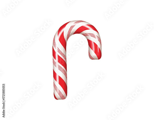 A Classic Red and White Striped Candy Cane, Perfect for Holiday Decorations and Festive Sweets - Isolated on White Background