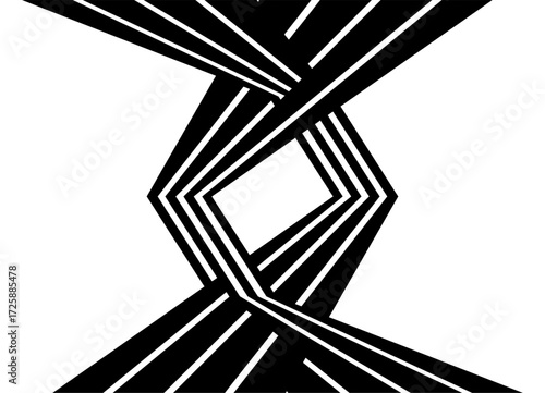 Intertwined penetrating stripes. Vector pattern of thick broken lines on a white background. Design element for covers, packaging, interior, advertising. Modern striped background with space for text.