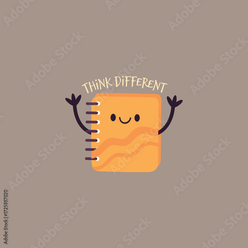Cute Cartoon Spiral Notebook Character with Think Different Message