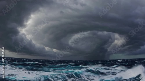 Powerful Hurricane Forming Over the Atlantic Ocean from Satellite View