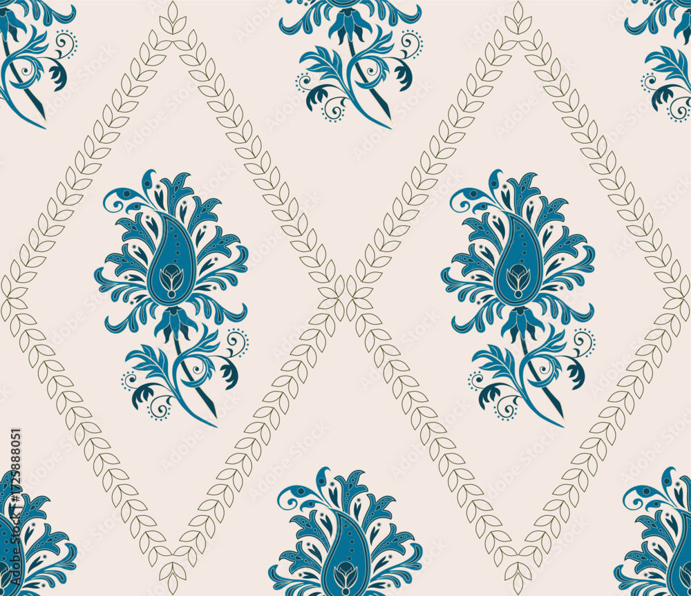 Fototapeta premium Vector Hand drawn colourful geometric flowers Motifs African boho paisley, seamless patterns with floral for fabric Ethnic Indian Pattern, textiles, clothing, wrapping paper, backdrop, banner. 