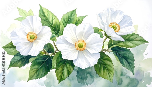 Wallpaper Mural Watercolor floral arrangement of white anemones Torontodigital.ca