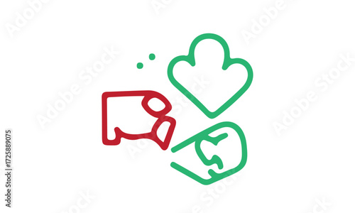 Red and green abstract shapes representing conflict or negotiation