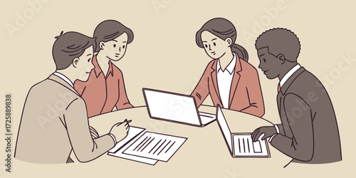 Business negotiation meeting between two teams vector illustration