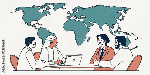 International board meeting with diverse executives vector illustration