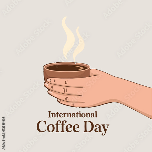 International Coffee Day vector set featuring coffee cups, barista scenes, latte art hearts, coffee beans, and coffee pots in warm tones, perfect for social media and holiday designs.